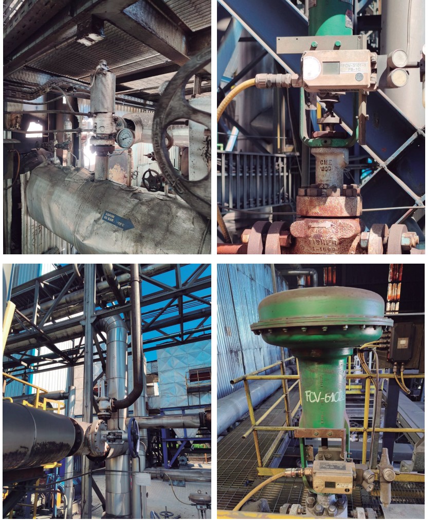 Collage de v&aacute;lvulas y equipos industriales inspeccionados en planta